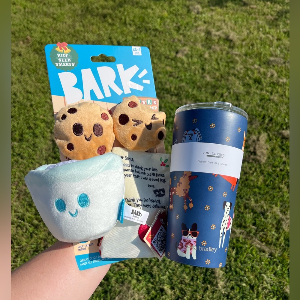 NWT Vera Bradley Dog Tumbler and Bark Cookies and Milk Dog Toy